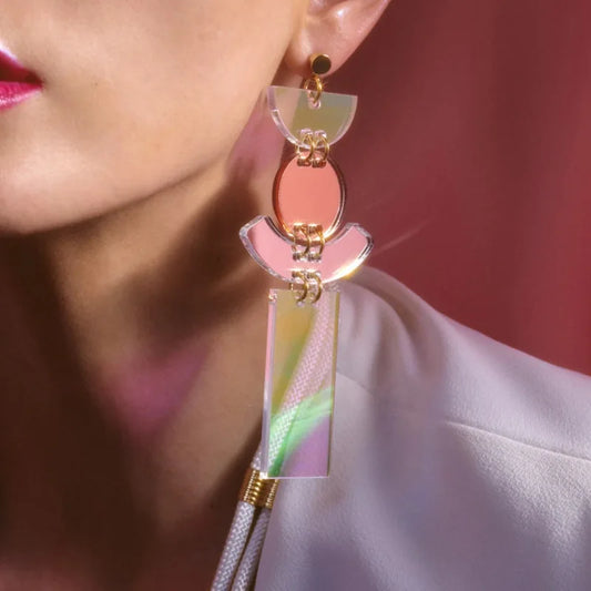 Iridescent Geometric Mirror Drop Earrings - Trendy Acrylic Design