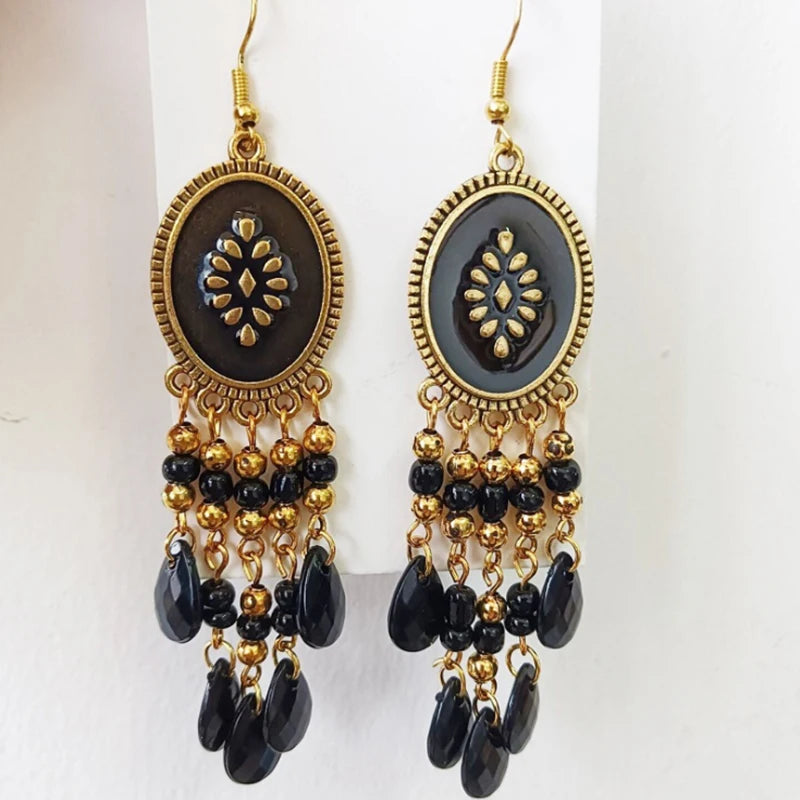 Bohemian Fringed Tassel Drop Earrings - Ethnic Acrylic Design