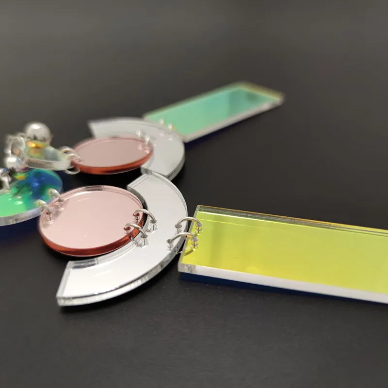 Iridescent Geometric Mirror Drop Earrings - Trendy Acrylic Design