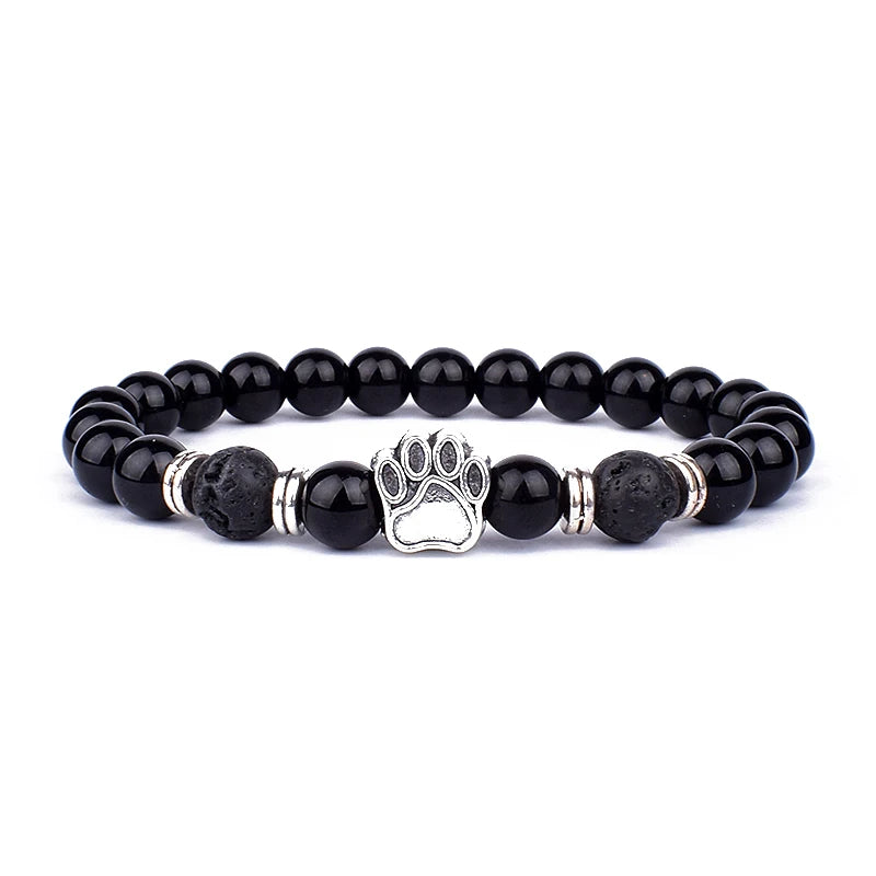 Obsidian Lion Head Beaded Bracelet - Natural Stone Charm