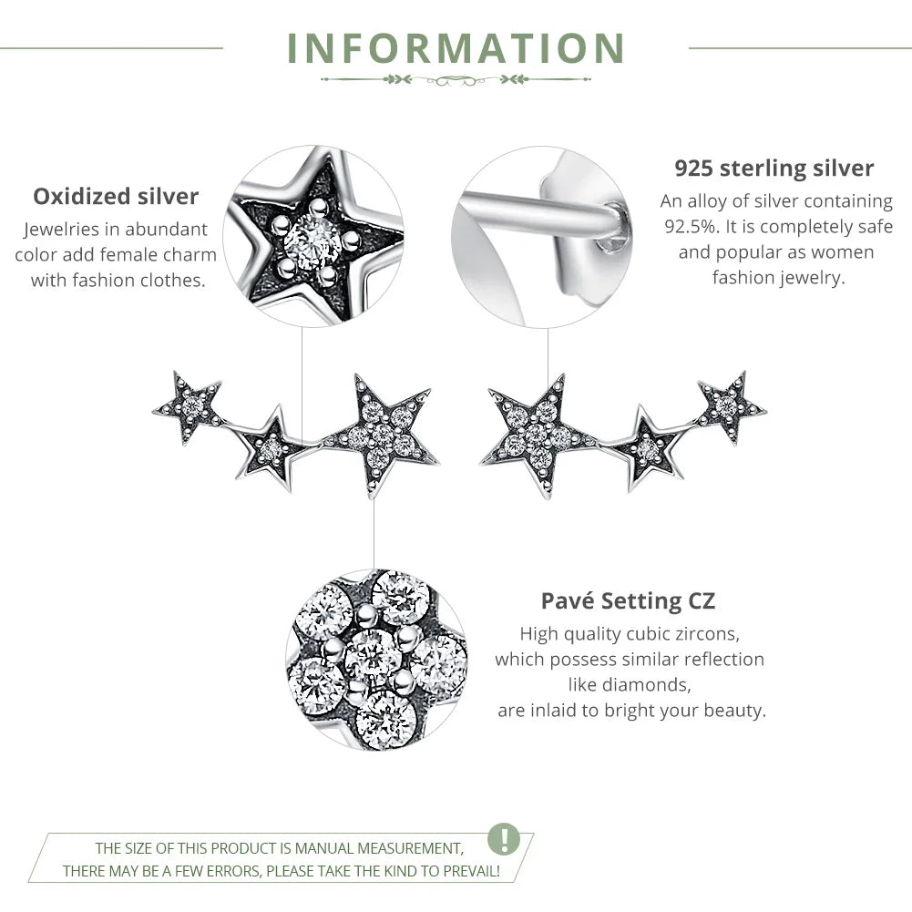 Sparkling Star Stud Earrings - 925 Sterling Silver Stackable