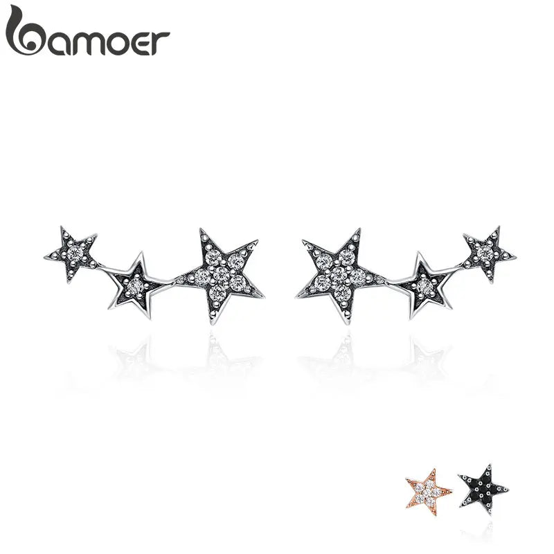 Sparkling Star Stud Earrings - 925 Sterling Silver Stackable