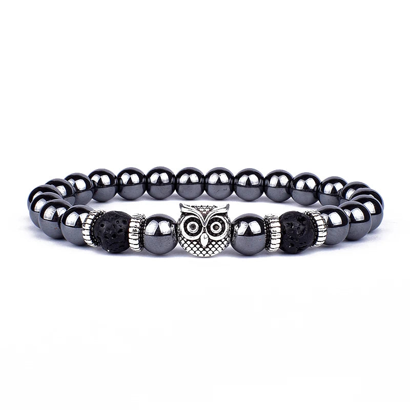 Obsidian Lion Head Beaded Bracelet - Natural Stone Charm