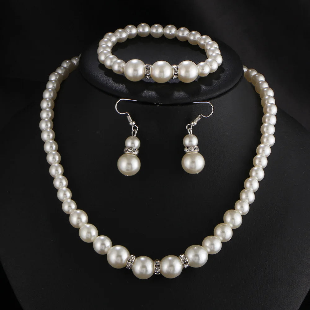Simulated Pearl Bridal Jewelry Set - Necklace and Earrings