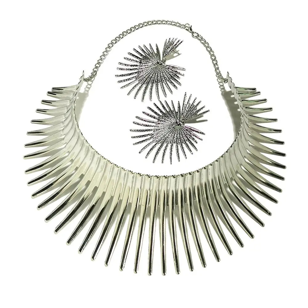 Vintage Metal Gold Torque African Necklace Set
