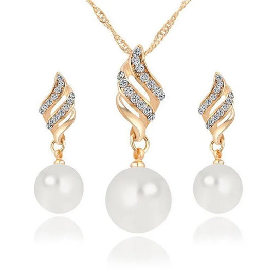 Simulated Pearl Jewelry Set - Gold and Silver Necklace & Earrings
