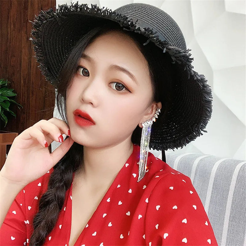 Vintage Rhinestone Crystal Tassel Drop Earrings