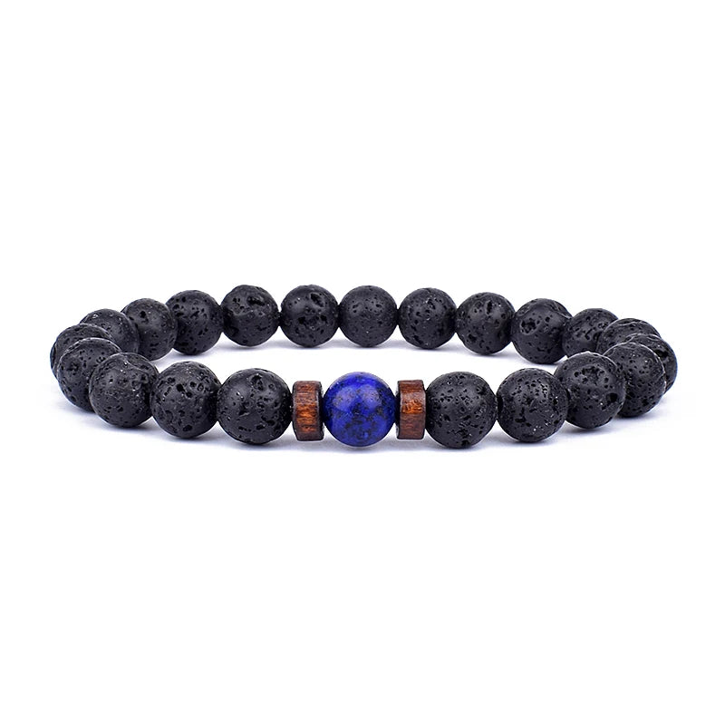 Natural Stone Beaded Bracelet - Volcanic Stone Charm Design