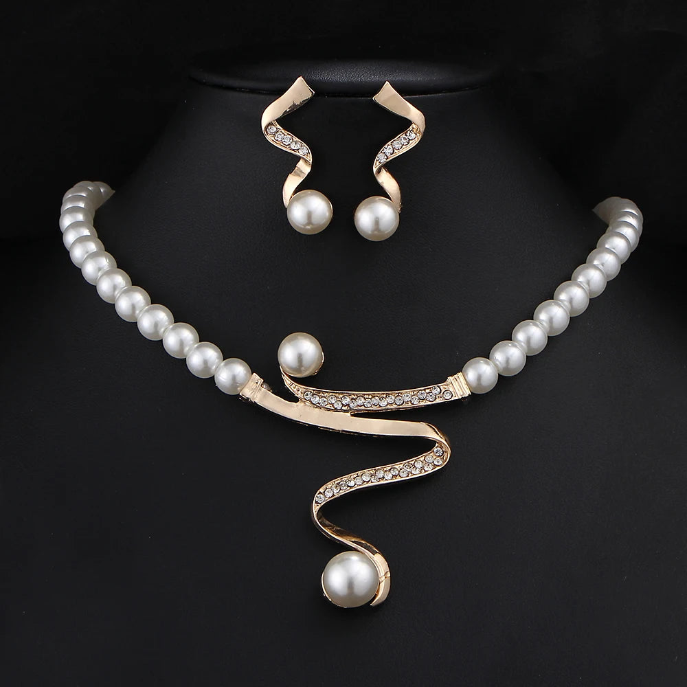 Simulated Pearl Bridal Jewelry Set - Necklace and Earrings