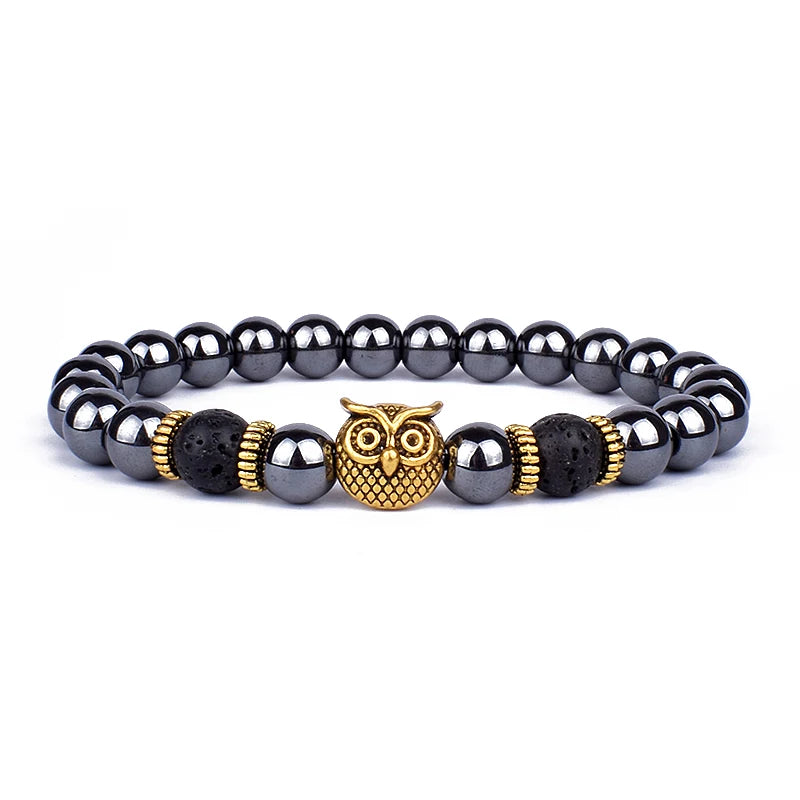 Obsidian Lion Head Beaded Bracelet - Natural Stone Charm
