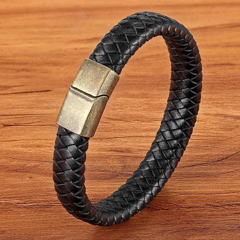 Multilayer Braided Leather Bracelet - Black Genuine Leather