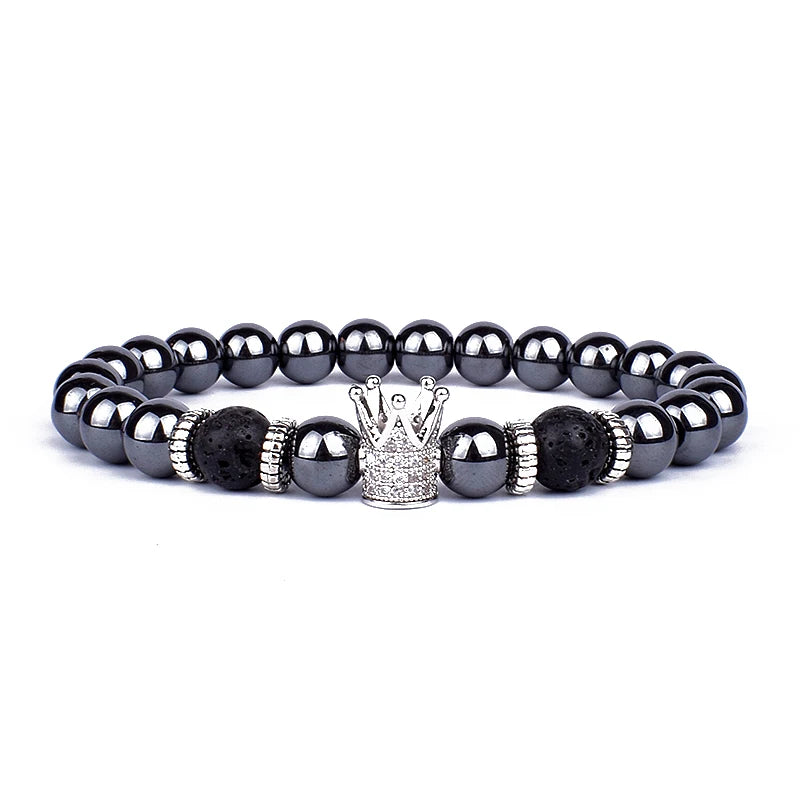 Obsidian Lion Head Beaded Bracelet - Natural Stone Charm