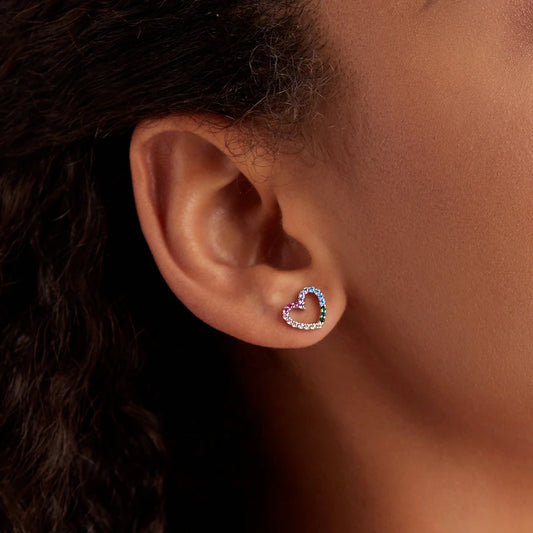 Rainbow Zircon Heart Earrings - 925 Sterling Silver