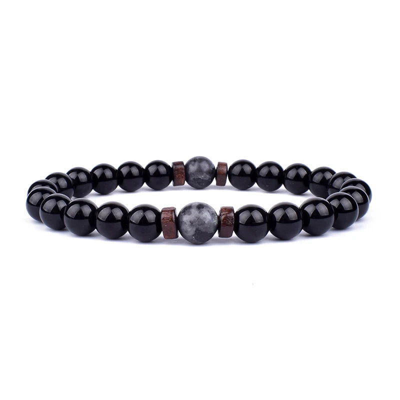 Natural Stone Beaded Bracelet - Volcanic Stone Charm Design