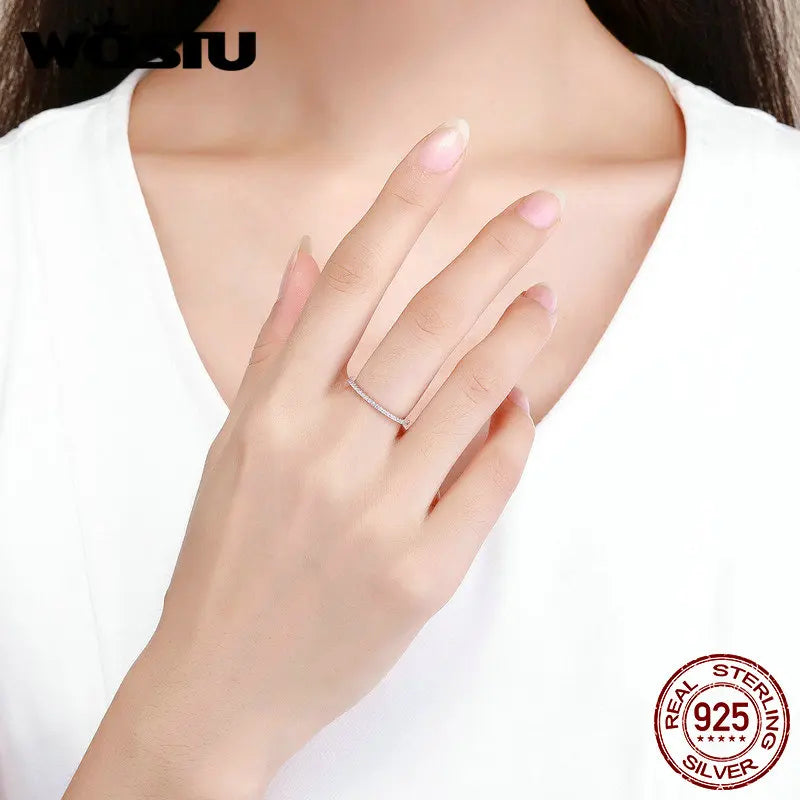 Genuine 925 Sterling Silver CZ Circle Ring