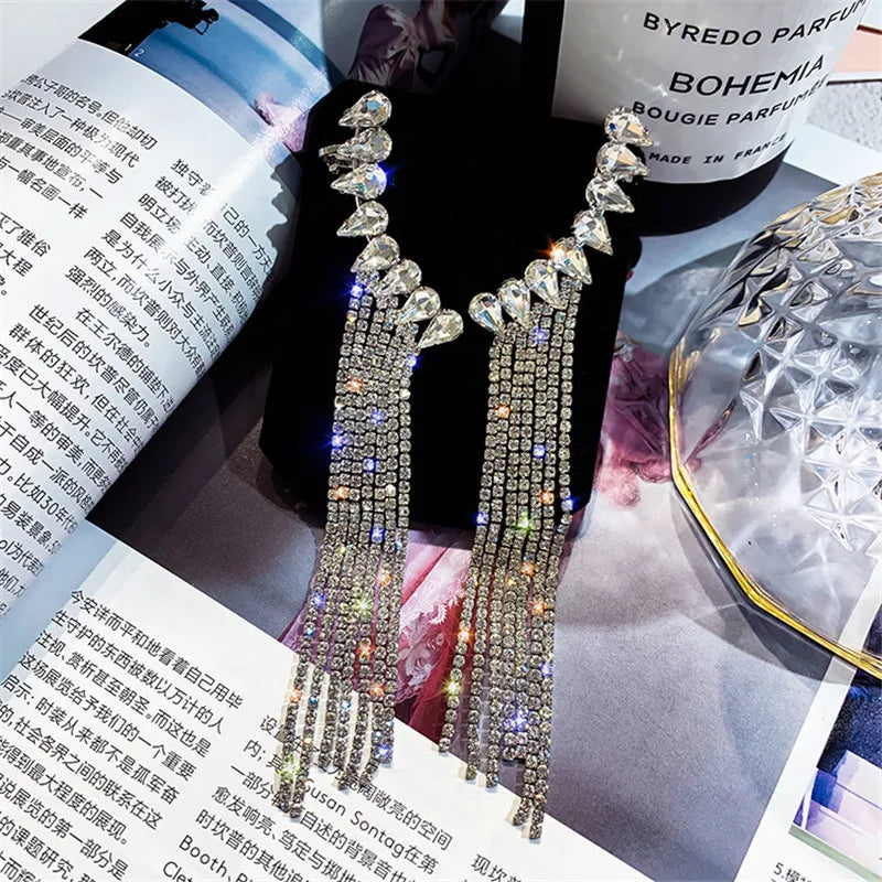 Vintage Rhinestone Crystal Tassel Drop Earrings