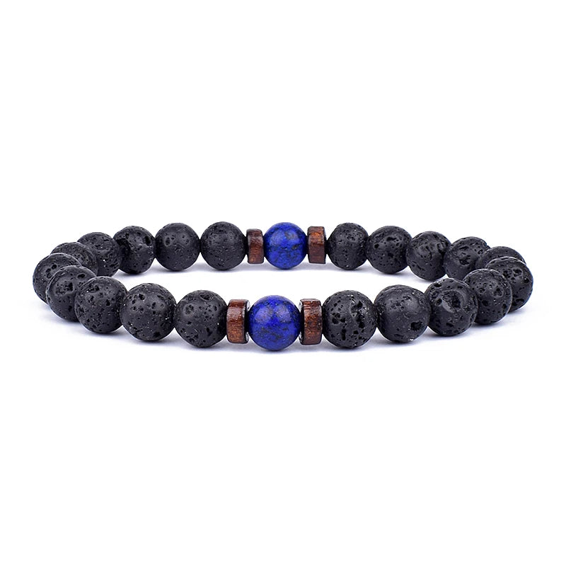 Natural Stone Beaded Bracelet - Volcanic Stone Charm Design