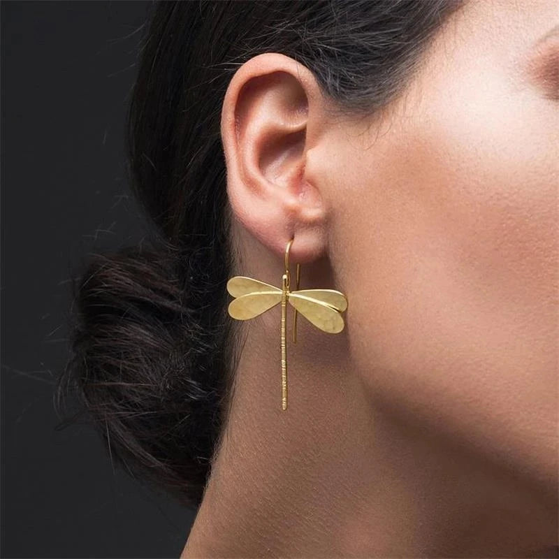 3D Dragonfly Drop Earrings - Simple Elegant Design