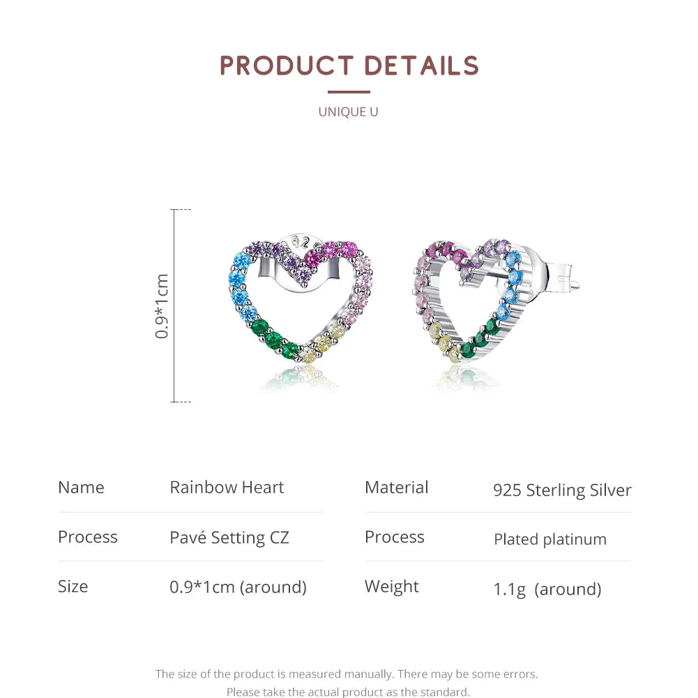 Rainbow Zircon Heart Earrings - 925 Sterling Silver
