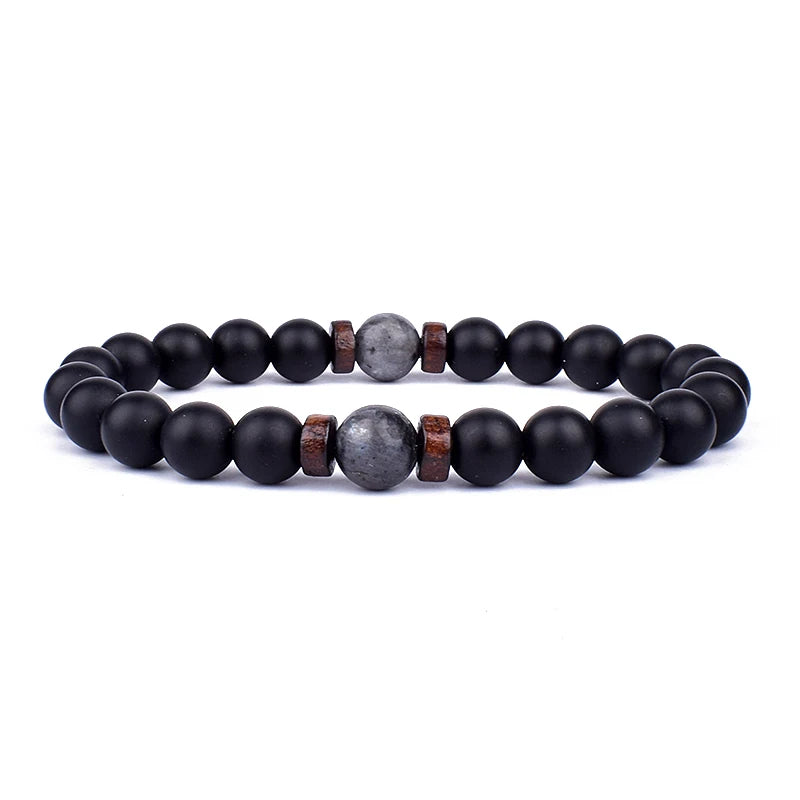 Natural Stone Beaded Bracelet - Volcanic Stone Charm Design