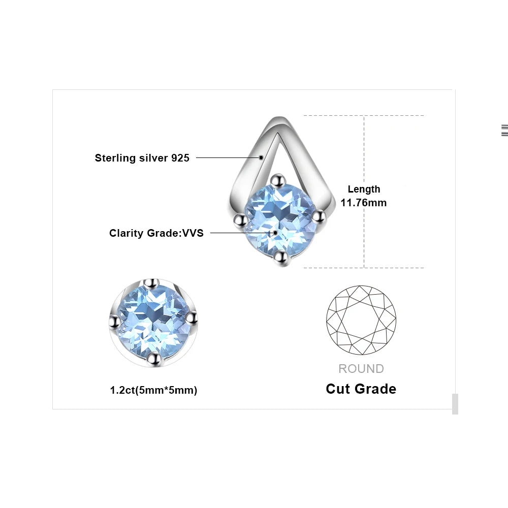 Blue Topaz Stud Earrings - 925 Sterling Silver Round Cut