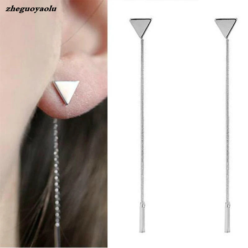 Triangle Chain Earrings - Modern Geometric Drop Earrings
