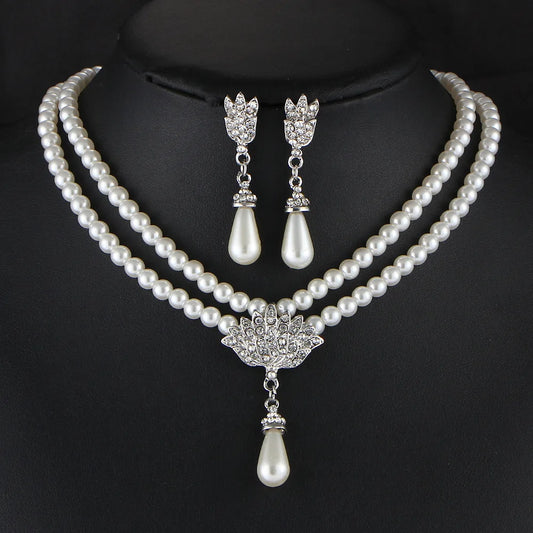 Simulated Pearl Bridal Jewelry Set - Necklace and Earrings