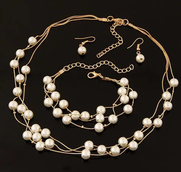 Pearl Jewelry Set - Acrylic Necklace and Earrings