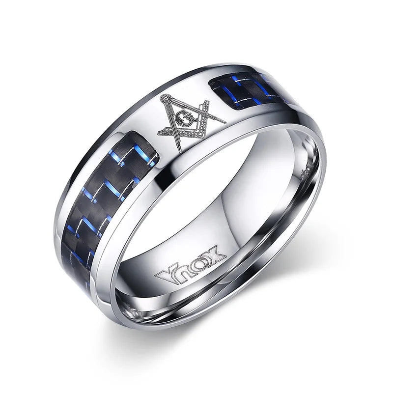 Masonic Ring for Men - Stainless Steel with Carbon Fiber
