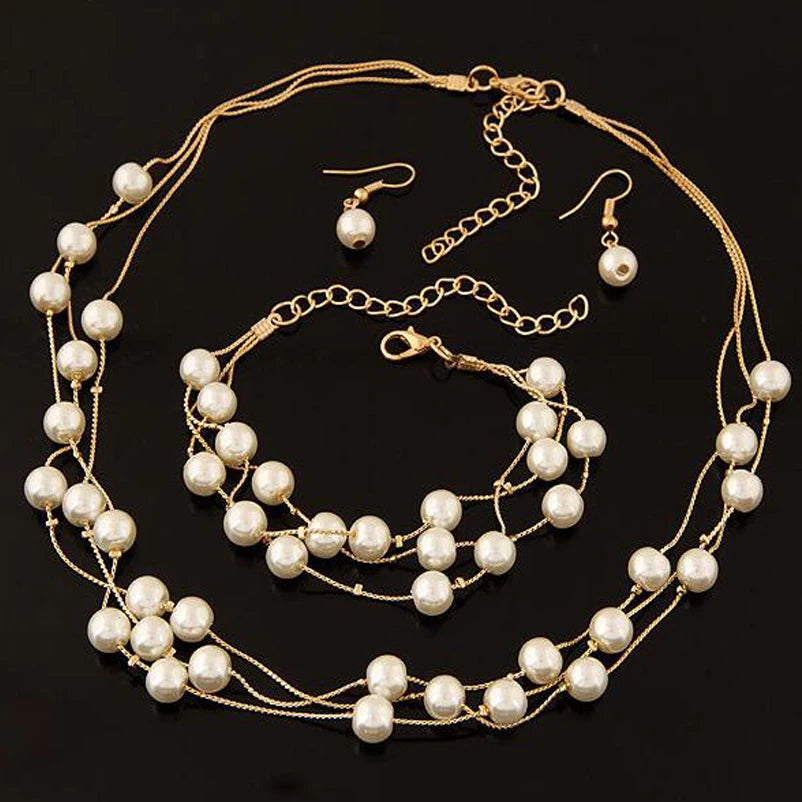 Pearl Jewelry Set - Acrylic Necklace and Earrings