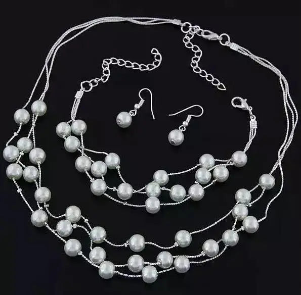 Pearl Jewelry Set - Acrylic Necklace and Earrings