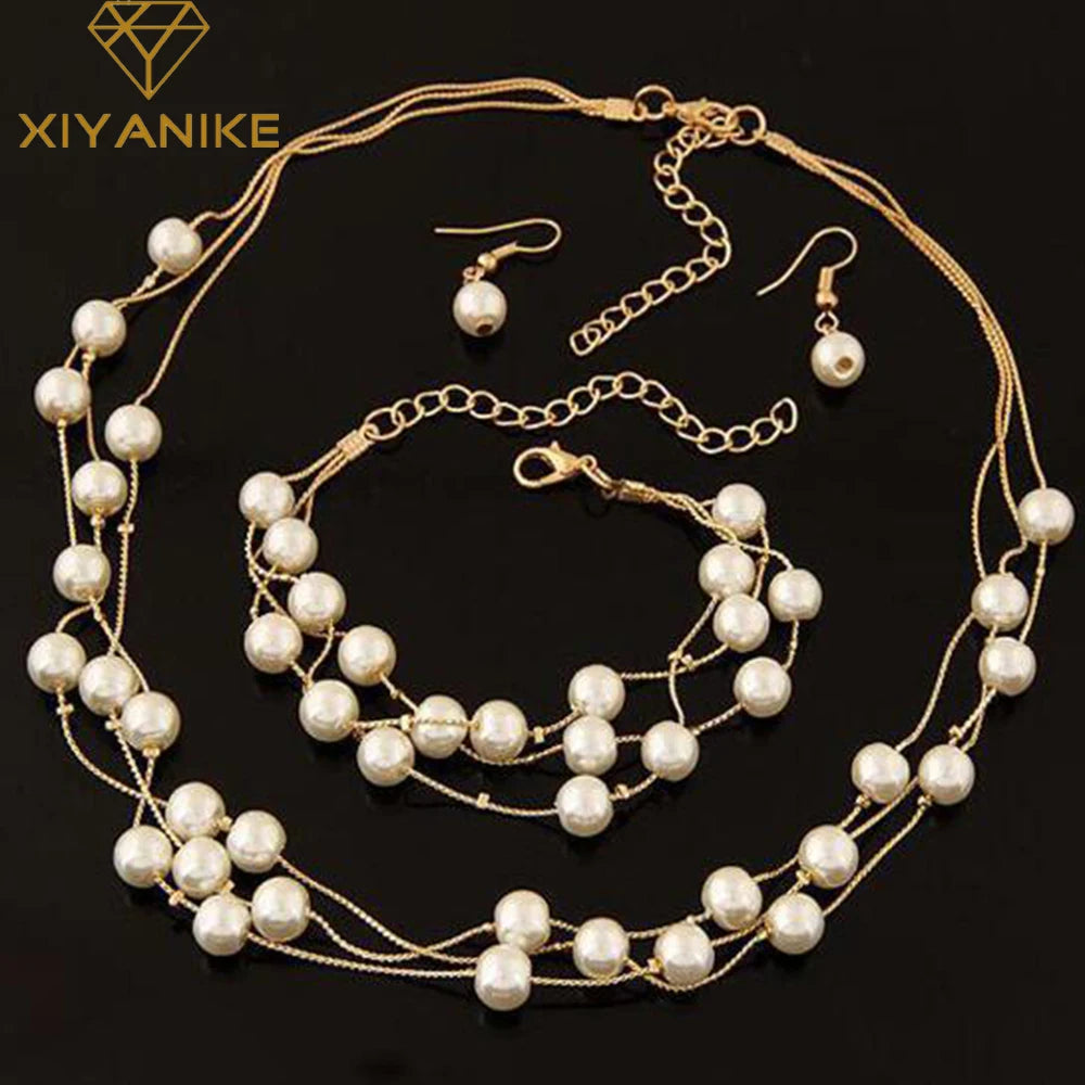 Pearl Jewelry Set - Acrylic Necklace and Earrings