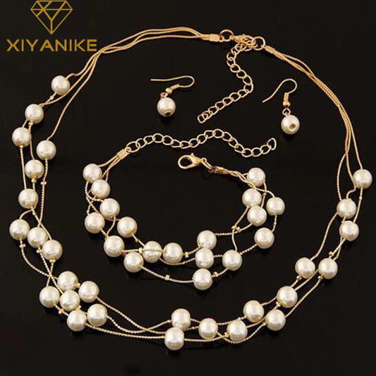 Pearl Jewelry Set - Acrylic Necklace and Earrings