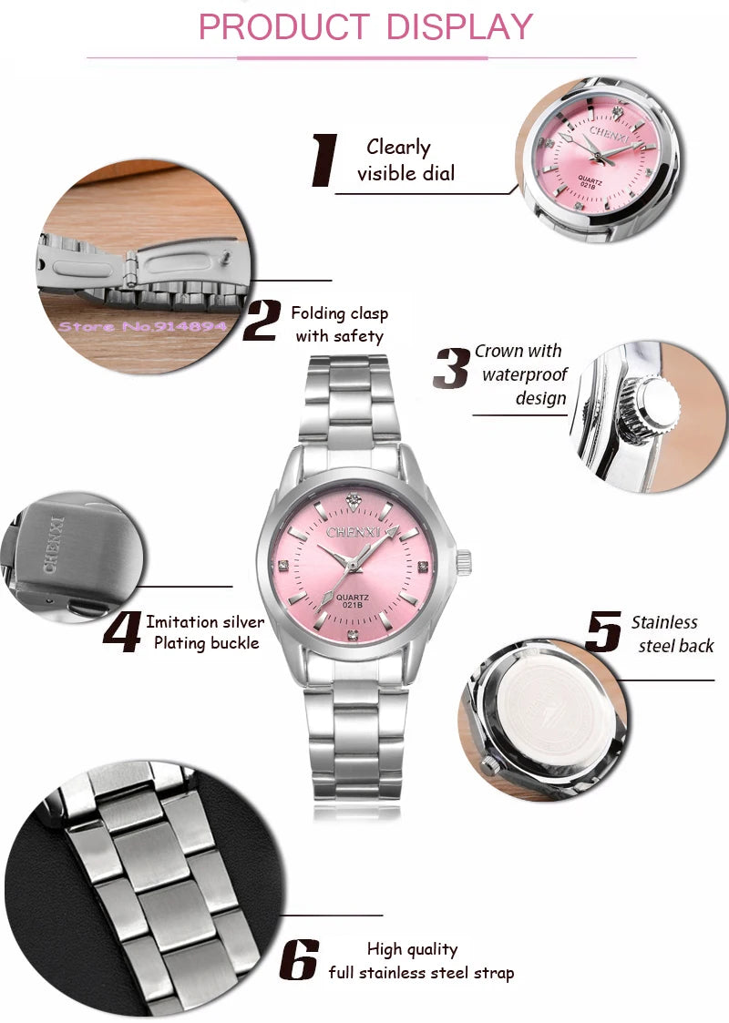 Waterproof Stainless Steel Watch for Women - Casual Quartz Wristwatch