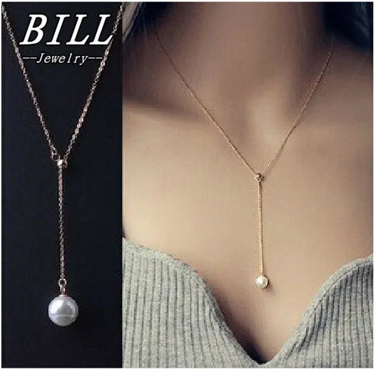 Crescent Moon Pearl Pendant Necklace