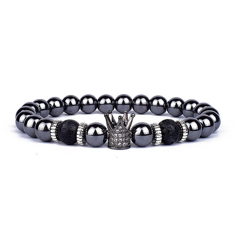 Obsidian Lion Head Beaded Bracelet - Natural Stone Charm