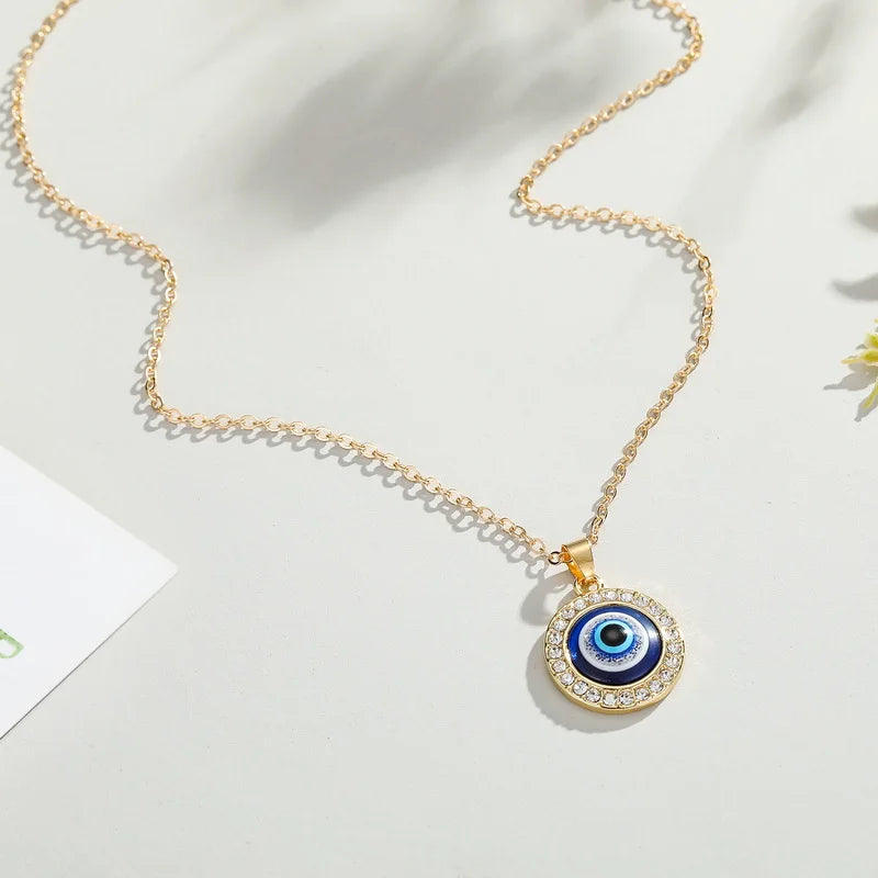Vintage Boho Evil Eye Pendant Necklace - Gold Plated