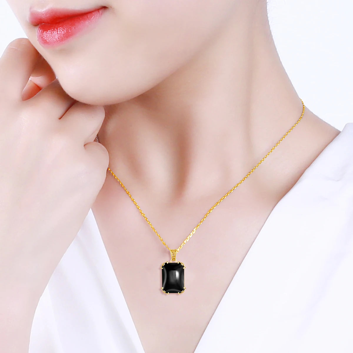Gold Black Onyx Pendant Necklace - Fine Jewelry