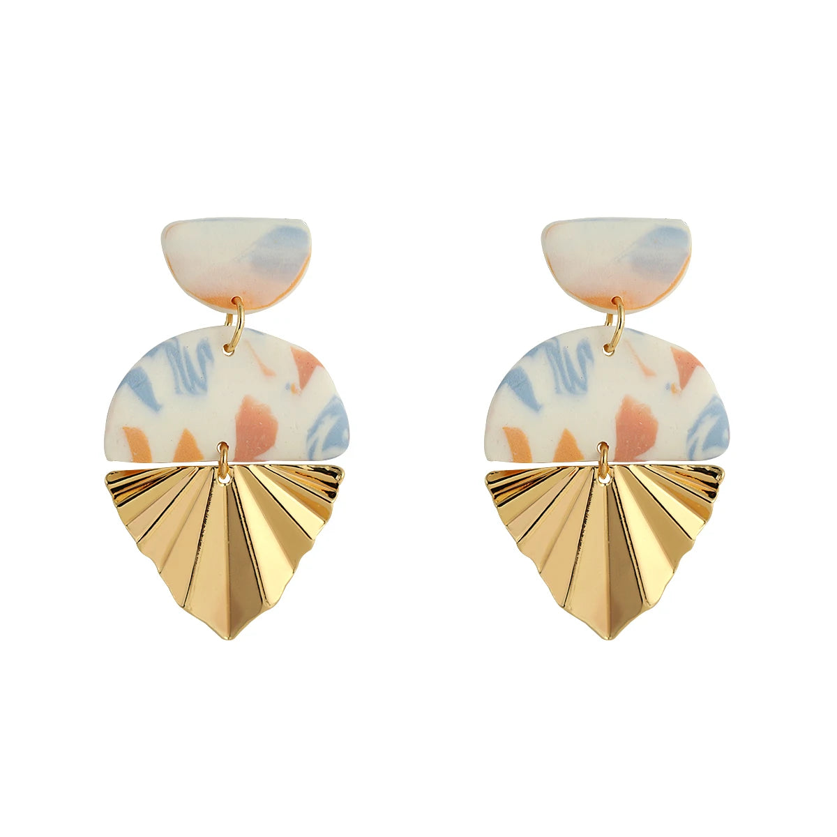 Abstract Polymer Clay Drop Earrings - Gold Foil Geometric Design