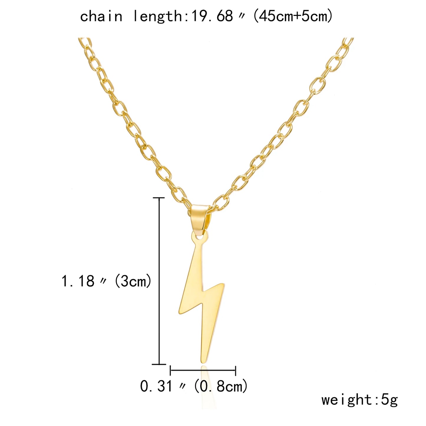 Lightning Bolt Pendant Necklace with Long Chain
