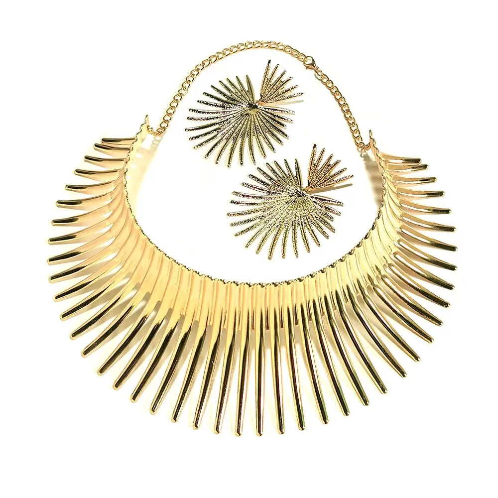 Vintage Metal Gold Torque African Necklace Set