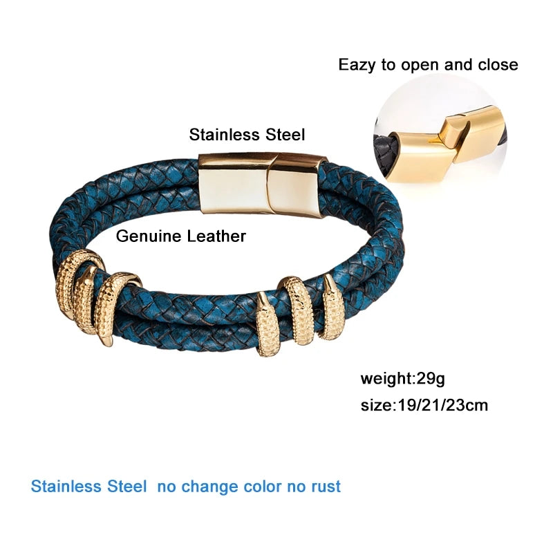 Vintage Leather Dragon Claw Bracelet - Stainless Steel Magnetic