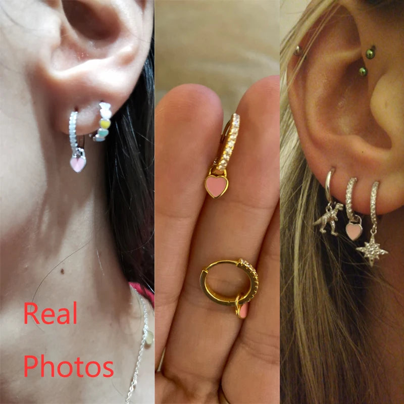 Enamel Heart Drop Earrings - Cute Colorful Design