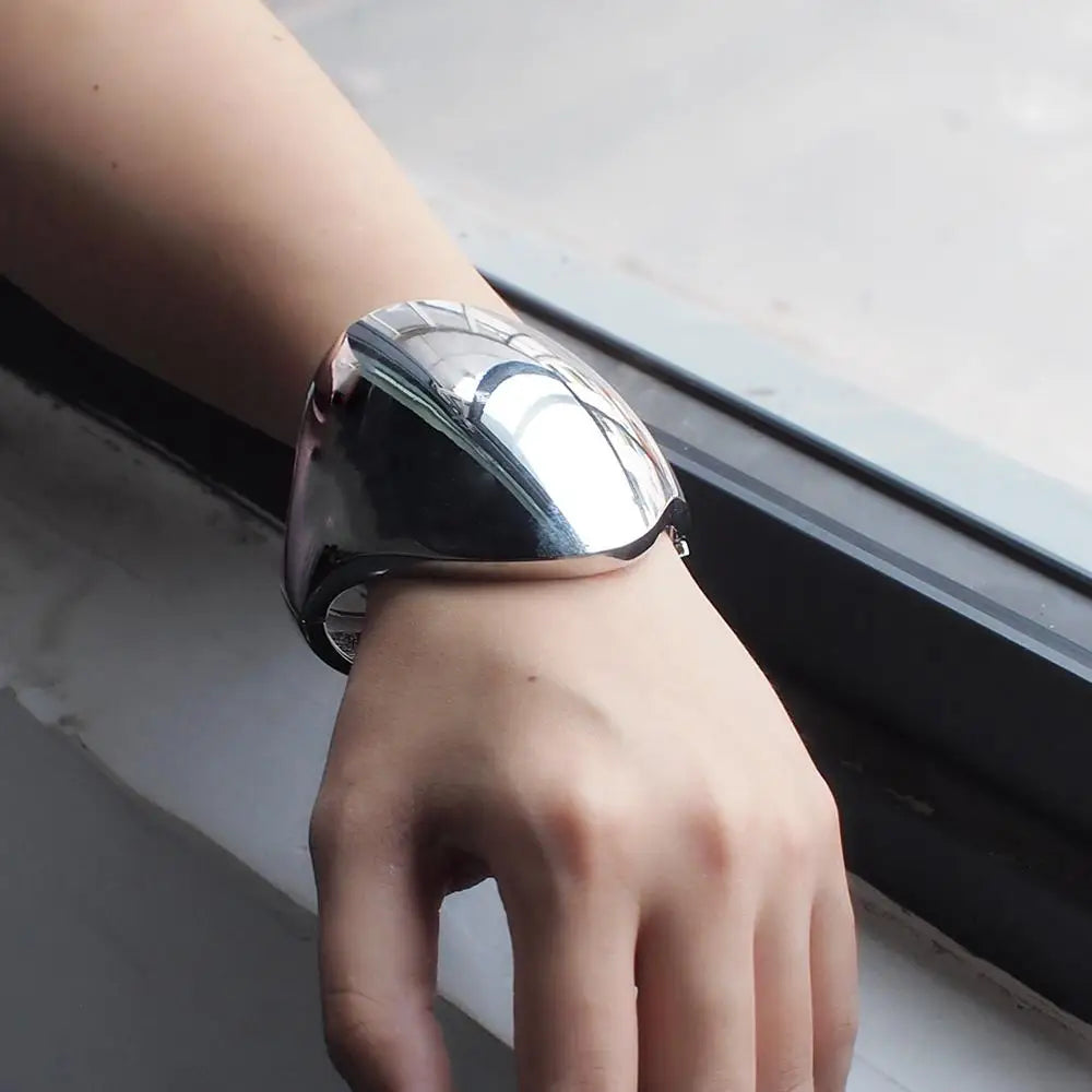 Punk Shiny Cuff Bangle - Gold Geometric Design