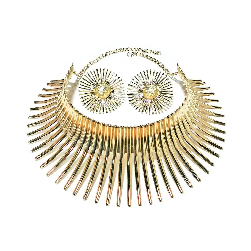 Vintage Metal Gold Torque African Necklace Set
