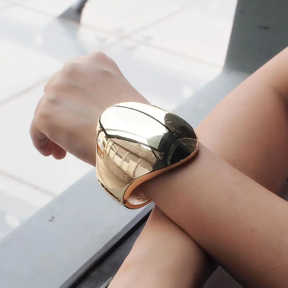Punk Shiny Cuff Bangle - Gold Geometric Design