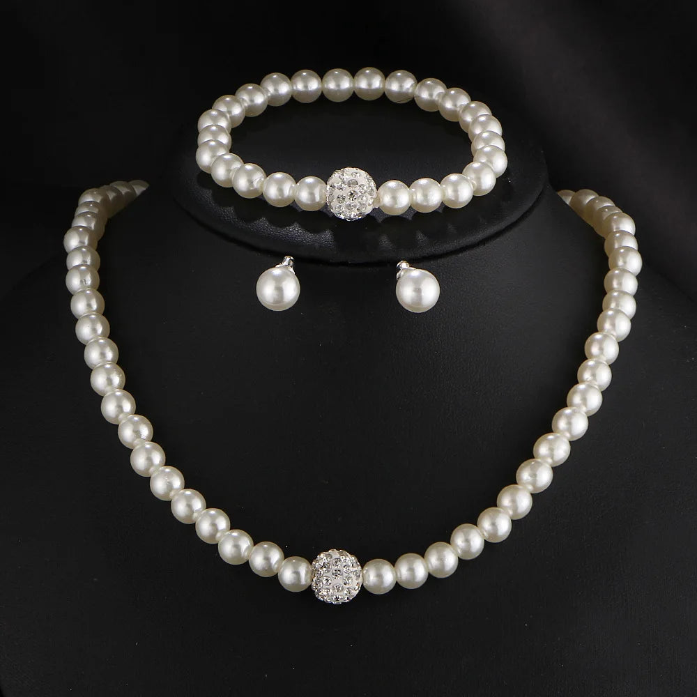 Simulated Pearl Bridal Jewelry Set - Necklace and Earrings