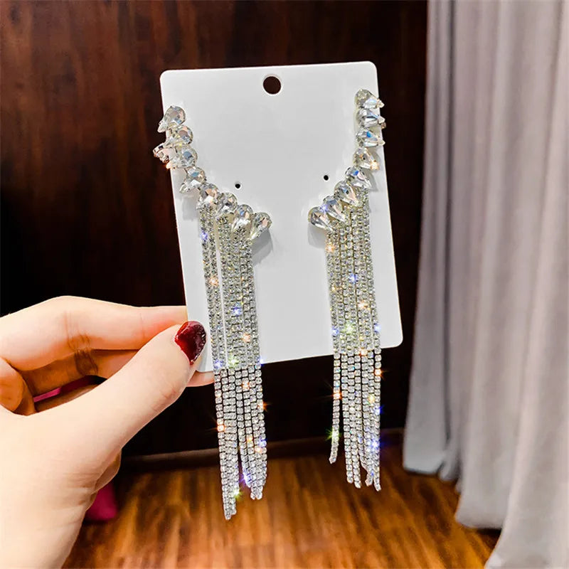 Vintage Rhinestone Crystal Tassel Drop Earrings