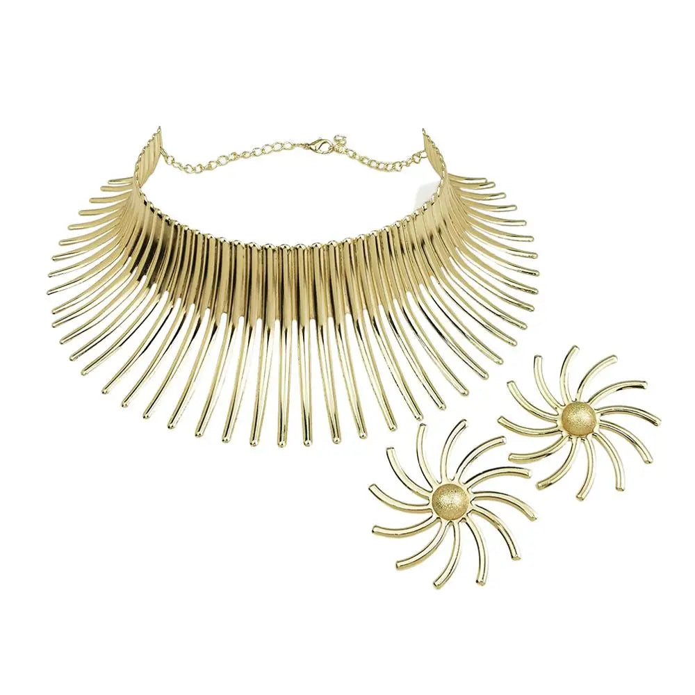 Vintage Metal Gold Torque African Necklace Set