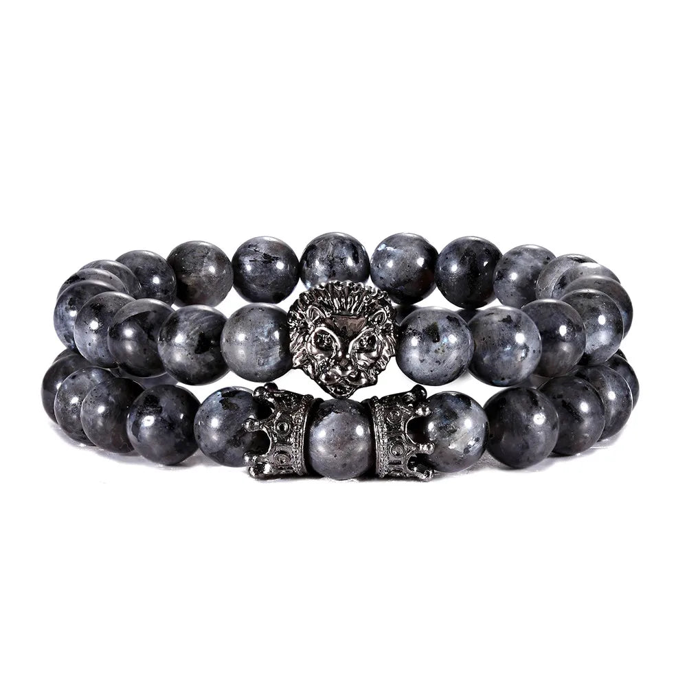 Lava Stone Beaded Bracelet - 8mm Natural Stone with Animal Charm